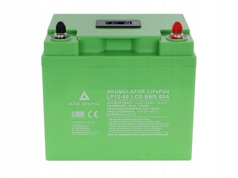 AKUMULATOR LiFePO4 LP12-60 60Ah 12V 60A AZO DIGITAL Z EKRANEM LCD DO ŁODZI