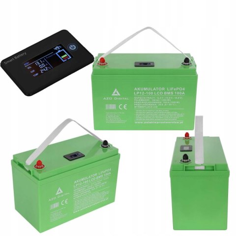 Akumulator LiFePO4 LP12-100 100Ah 12V 100A AZO DIGITAL Z EKRANEM LCD ŁODZI