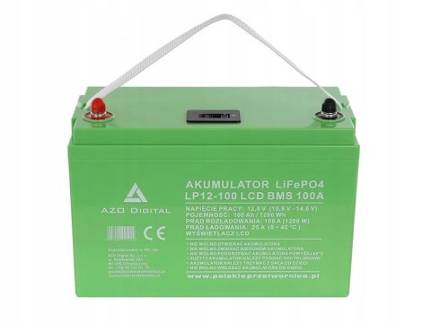 Akumulator LiFePO4 LP12-100 100Ah 12V 100A AZO DIGITAL Z EKRANEM LCD ŁODZI